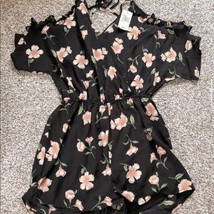 Black Floral Romper NWT